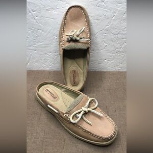 Sperry Bluefish Mules Linen Women's Slip-On Boat Shoes Tan Leather Size 5M